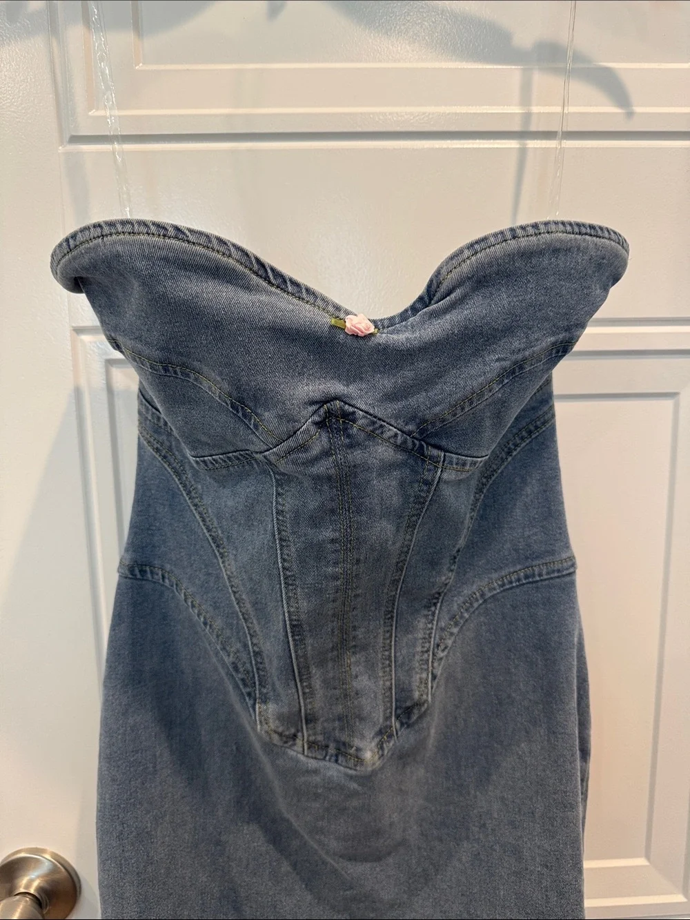 Fashion Nova Strapless Longline Denim Dress in Charcoal Blue - Picture 4 of 7